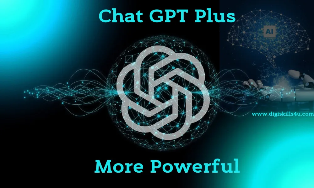 Chat GPT Plus text with AI logo and Robotic hand